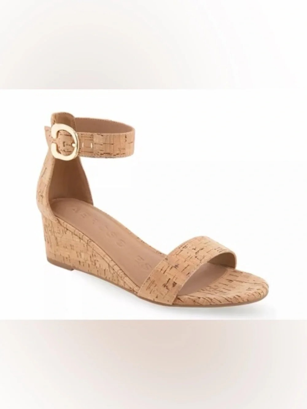AEROSOLES Natural Cork Ankle-Strap Wedge Sandal